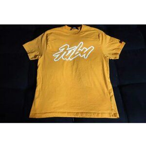 FUBU T-Shirt Mens L Yellow Short Sleeve Hiphop Stylish Spell Out Graphic Cotton